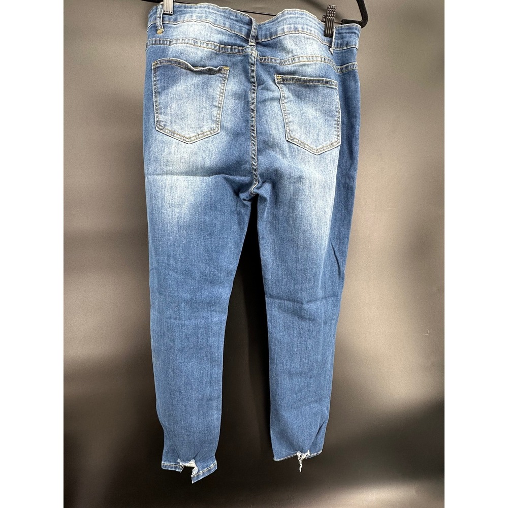 KUNMI Women's Ripped Boyfriend Slim Fit Jeans Frayed Distressed Stretchy Denim‎